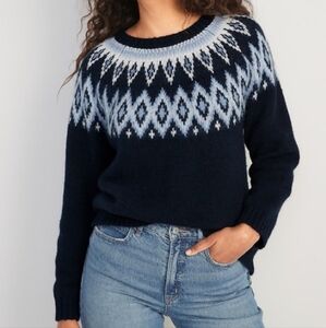 Old Navy Faire Isle Cozy Shaker Stitch Pullover Crewneck Sweater Navy Blue XLrg